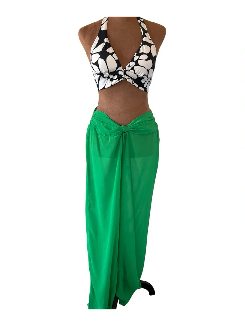Pretty Little Thing Low Waist Wide Leg Sheer Green Chiffon Beach Pants NWT Sheer